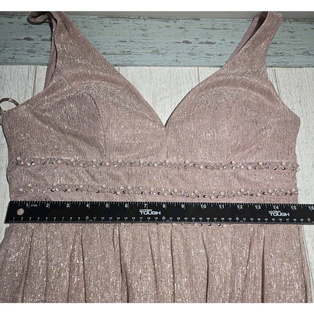 City Triangles Metallic ALine Gown with Beaded Waist Bands Blush PROM WEDDING 13 - Picture 11 of 12